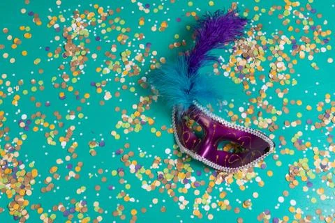 Background of confetti with elements related to the carnival and summer Stock Photos