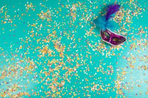 Background of confetti with elements related to the carnival and summer Stock Photos