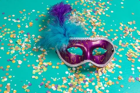 Background of confetti with elements related to the carnival and summer Stock Photos