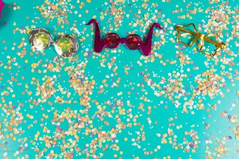 Background of confetti with elements related to the carnival and summer Stock Photos