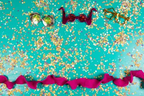 Background of confetti with elements related to the carnival and summer Stock Photos