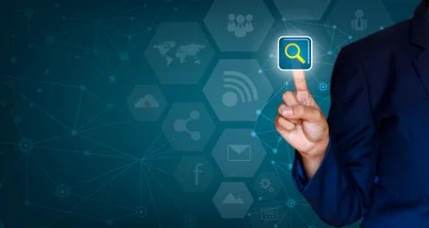 Background Connected Technology pressed with finger Business Stock Photos