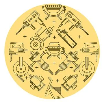 Background for construction Pattern with black outline instruments for con... 스톡 사진
