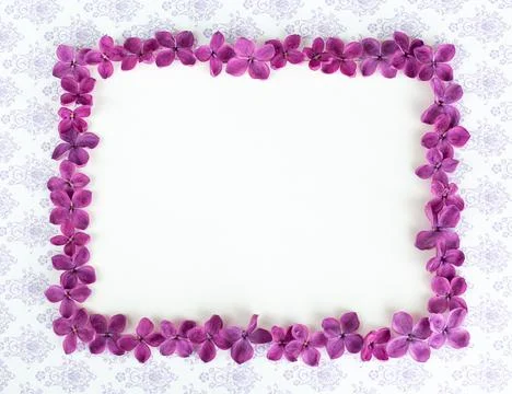 Background with copy space blank on table with lilac purple flower. White pap Foto stock