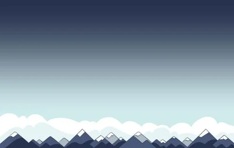 Background with Copyspace of Mountain Landscape and Clouds in Flat Vector Stock Illustration
