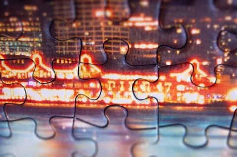 Background of correctly placed colored puzzle pieces Stock Photos