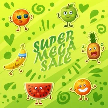 Background with crazy funny fruit characters Stock Illustration