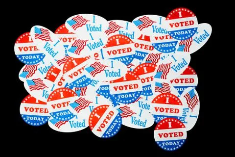 Background created from many election voting stickers or badges Stock Photos