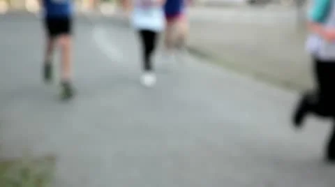 Background of a crowd of athletes running  a marathon - soft focus Stock Footage 11136678