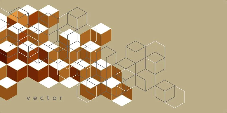 Background from cubes and lines. Linear geometric drawing. Stock Illustration