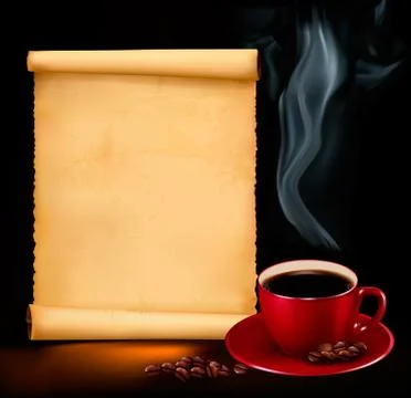 Background with cup of coffee and old paper. vector Illustrazione stock