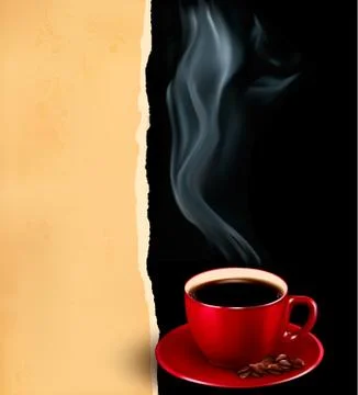 Background with cup of coffee and old paper. vector Stock Illustration