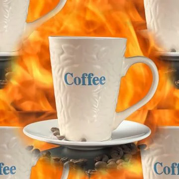Background with Cup of coffee on a background of fire 写真素材