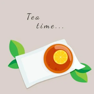 Background with cup of tea with lemon, isolated elements, vector illustration Stock Illustration