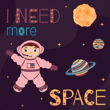 Background with cute astronaut, planets and moon in cartoon style. Space tr.. Stock Illustration