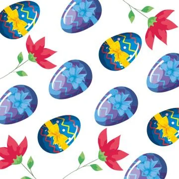 Background of cute eggs easter with flowers Stock Illustration