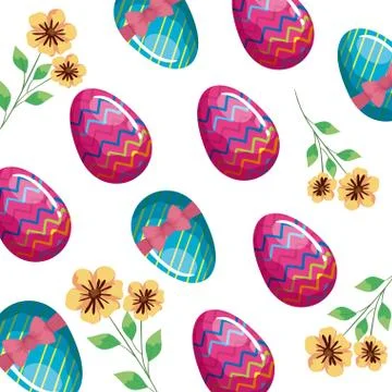 Background of cute eggs easter with flowers Stock Illustration