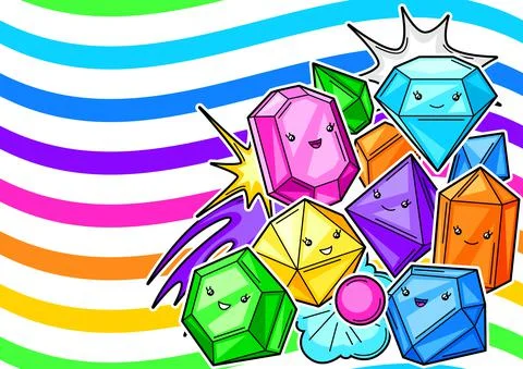 Background with cute kawaii crystals or gems. 스톡 일러스트