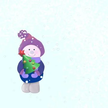 Background with a cute snowman and a 3D Christmas tree for New Year and Chr.. Stock Illustration