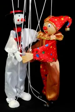 Background dance circus clown controlled doll Foto stock