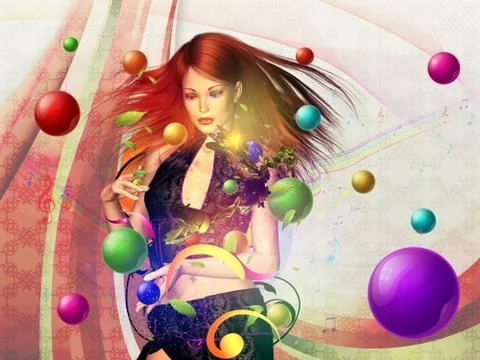 Background with dancing girl Stock Illustration