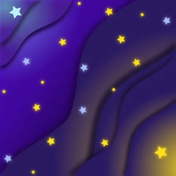 Background dark blue gradient waving night sky with many stars with layered Stock Illustration