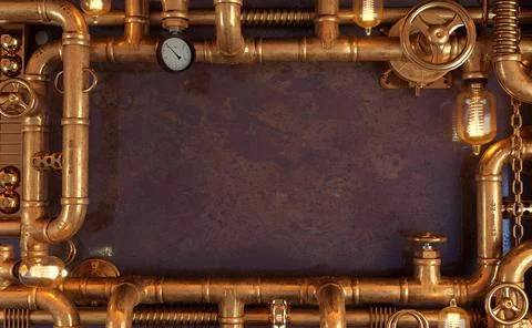 Background dark wall loft steampunk lamp from pipes Stock-Illustration