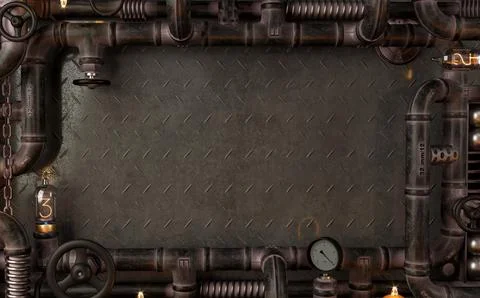 Background dark wall loft steampunk lamp from pipes Stock Illustration