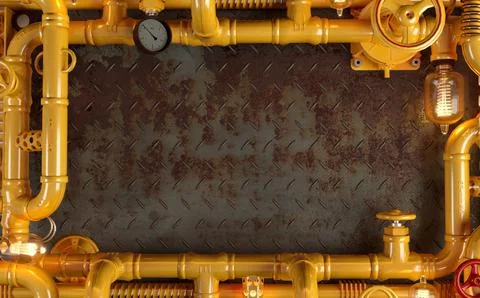 Background dark wall loft steampunk lamp from pipes Stock Illustration