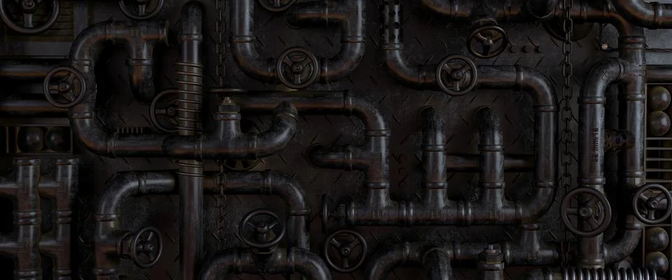 Background dark wall loft steampunk lamp from pipes Stock Illustration