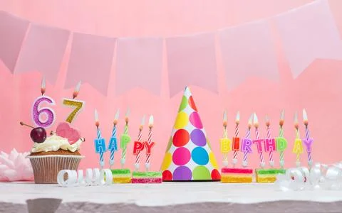 Background date of birth number  67. Anniversary. Beautiful festive backgro.. Stock Photos