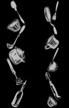 Background for decor with kitchen utensils sketch black white Illustrazione stock