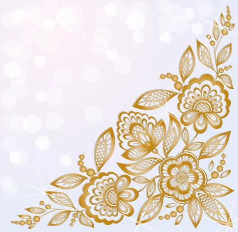 Background decorated with beautiful carved corner gold flowers Stock Illustration