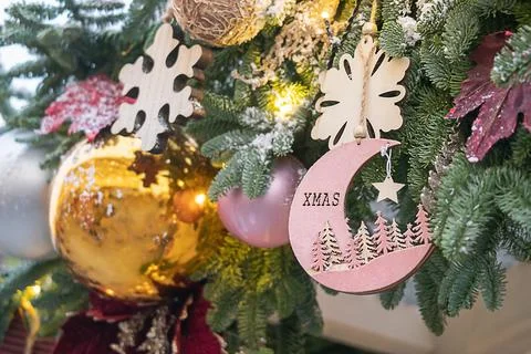 Background with decorated Christmas tree. Stock Photos