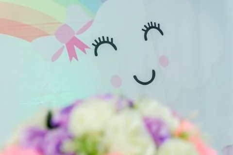 Background decorated with fluffy cloud. Selective focus. Stock Photos