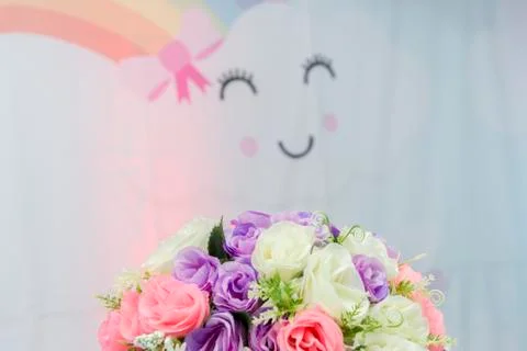 Background decorated with fluffy cloud. Selective focus. Stock Photos