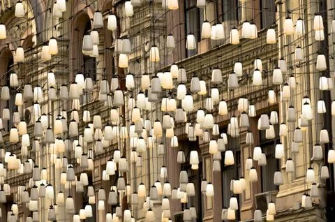 Background of decorative plastic lanterns-concept street holiday-decoration o Stock Photos