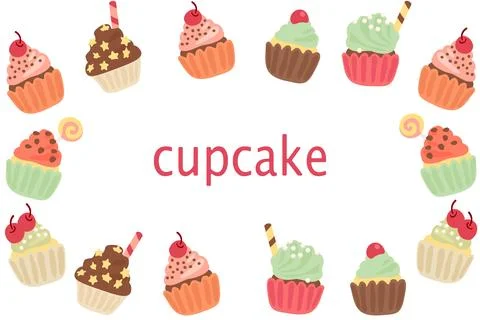 Background of delicious cupcakes. Dessert vector illustration design Stock Illustration