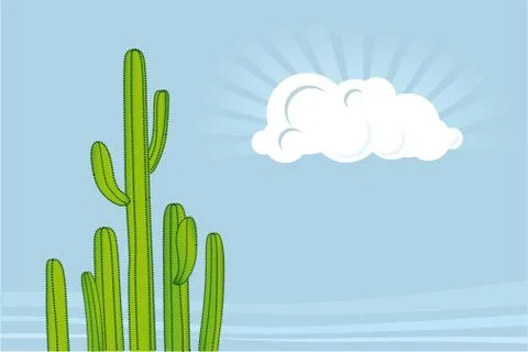 Background of desert sky with cloud and cactus. Stock Illustration