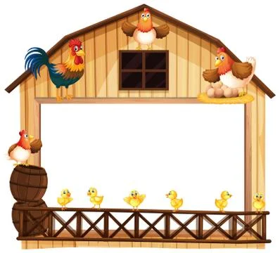 Background design with chickens on the barn Stock Illustration