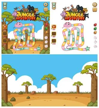 Background design for computer game with animals in the field Stockillustratie