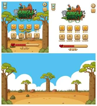 Background design for computer game with animals in the field Stockillustratie