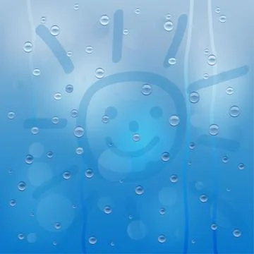 Background for a design with the drops of rain and picture of a sun Stock Illustration