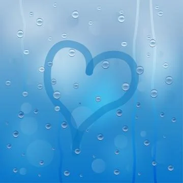 Background for a design with the drops of rain and picture of heart Stock Illustration