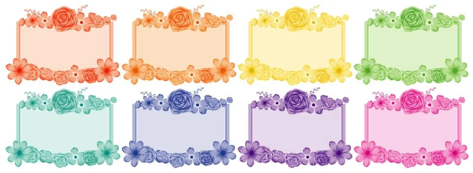 Background design with flower frames in different colors Stock Illustration