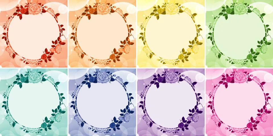 Background design with flower frames in eight colors Stock Illustration