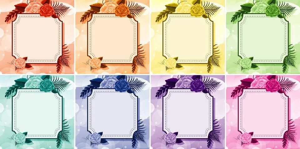 Background design with flower frames in eight colors Stock Illustration