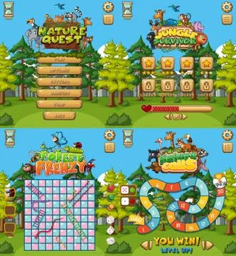 Background design for four games with forest setting Illustrazione stock
