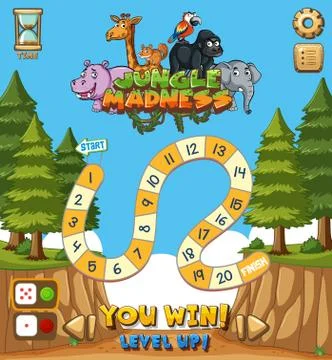 Background design for game with animals and trees in background Illustrazione stock