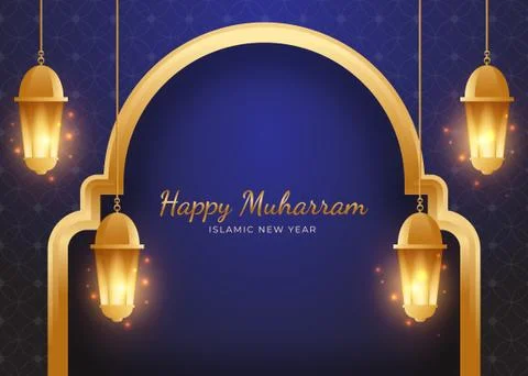 Background design for happy Muharram Islamic new year, for background wall, b Stock Illustration